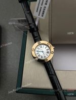 High Quality Replica CARTIER Love Collection Black Italian Imported Leather Strap Silver 3 Real Diamonds Inlaid Face Dial Gold-Plated With 3 Real Diamonds Inlaid Case Watch 24mm